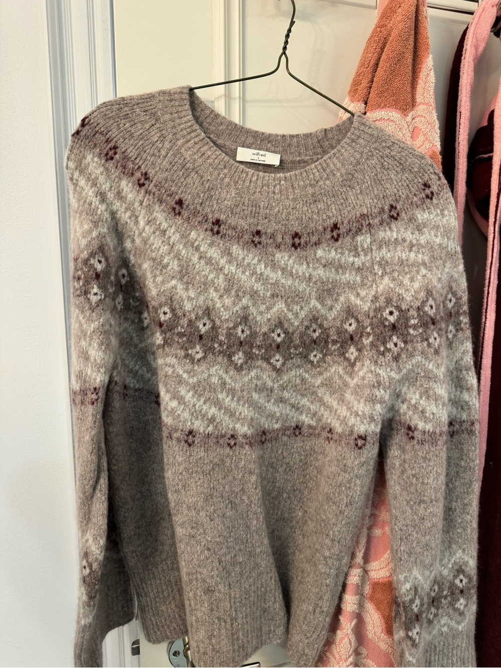 Wilfred Crewneck Sweater in Gray with Rose Accents